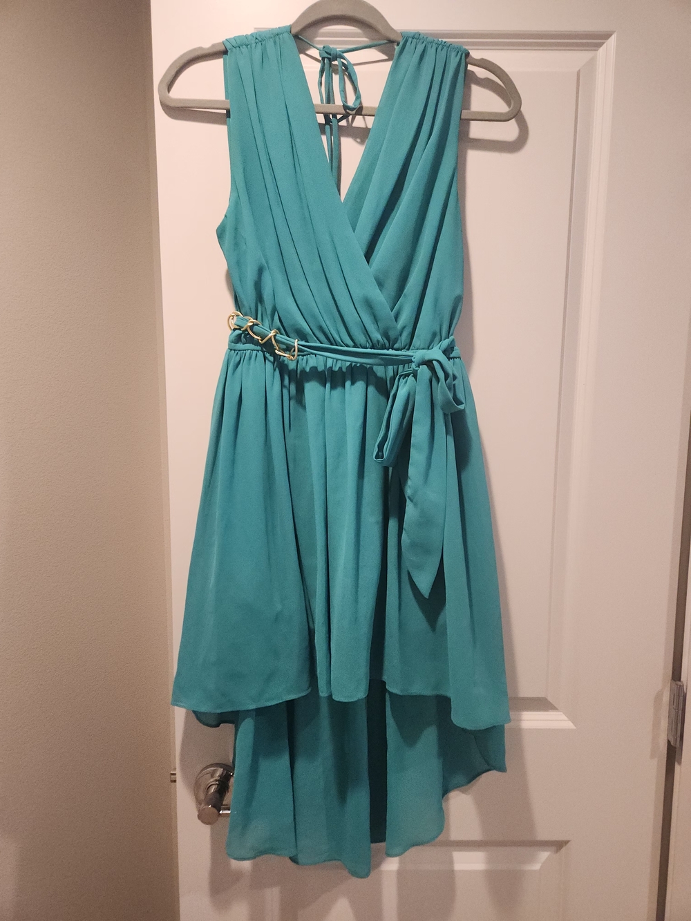 Double Zero Teal High-Low Chiffon Dress